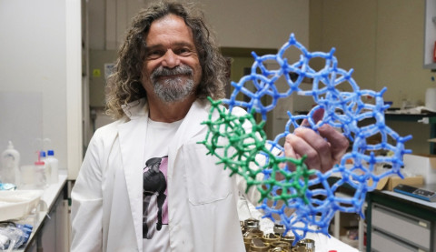 Miguel Camblor holds the structure of a zeolite