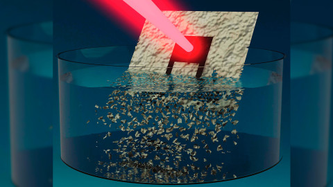 Ilustración que muestra el sensor descomponiéndose en agua. ICMM/CSIC