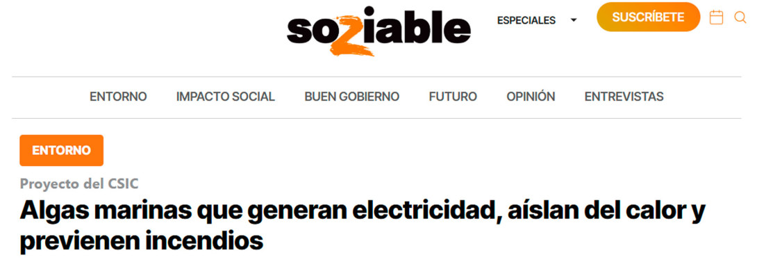Algas marinas que generan electricidad, aíslan del calor y previenen incendios
