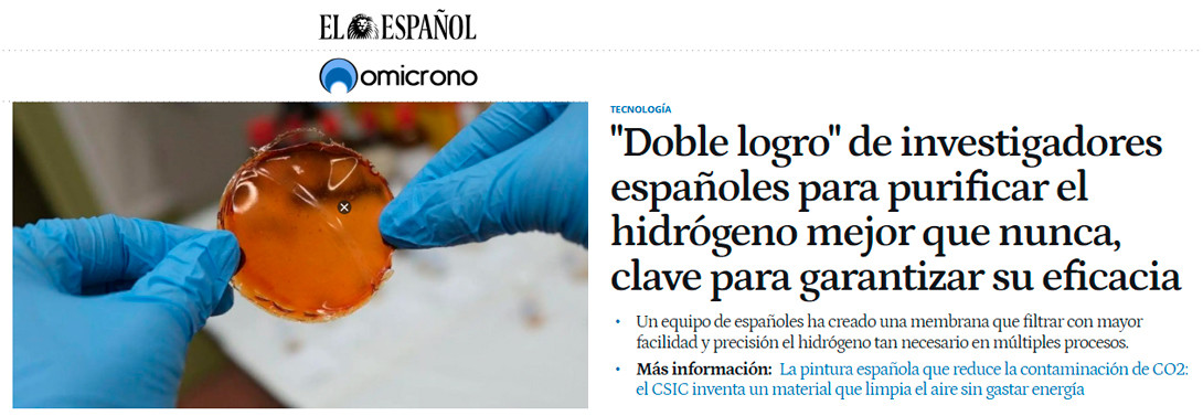 "Doble logro" de investigadores españoles para purificar el hidrógeno mejor que nunca, clave para garantizar su eficacia