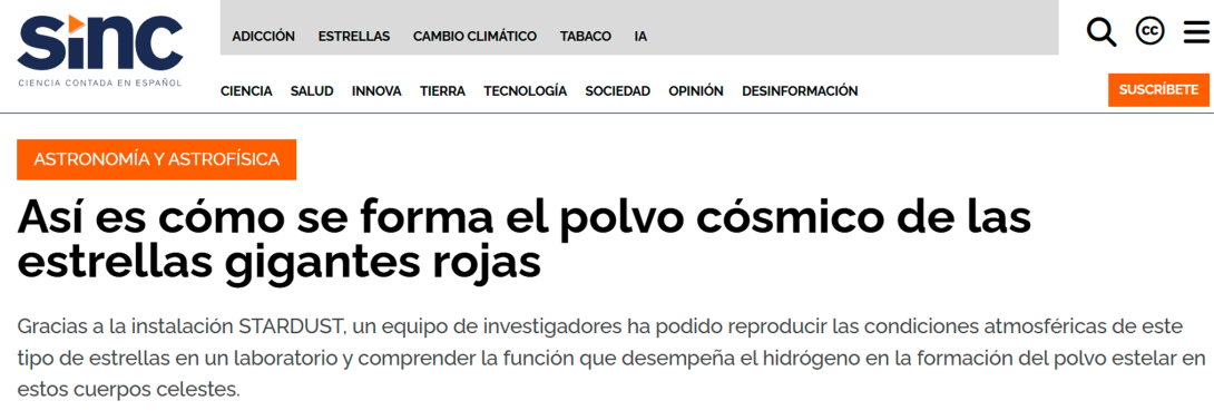 Así es cómo se forma el polvo cósmico de las estrellas gigantes rojas